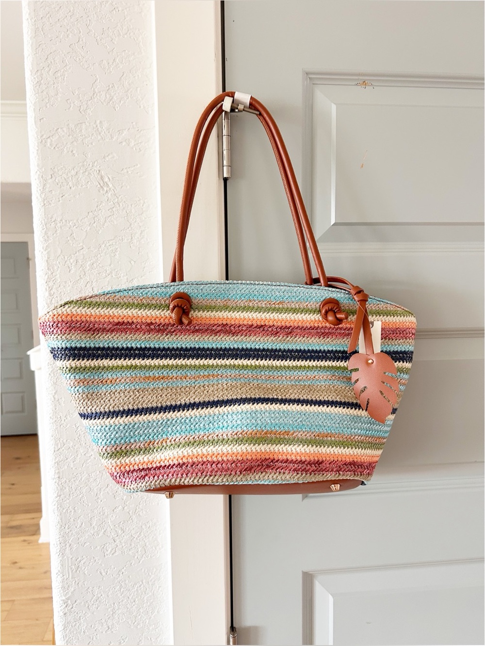 NWT Anthropologie Aota Jessica Raffia Tote Bag Blue - Picture 4 of 6
